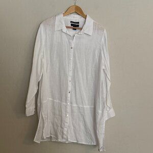 Tahari White 100% Linen Tunic Blouse Roll Up Sleeves Plus Size 2X